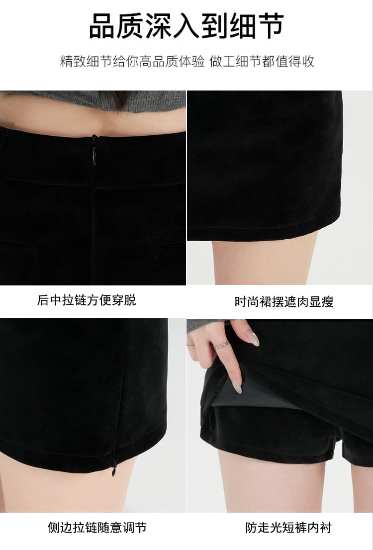 실사 새로운 아메리칸 레트로 커피 색상 가죽 짧은 치마바지 여성 작은 키 하이웨이스트 측면 트임 핫걸 타이트 스커트 반신 스커트 상세 이미지 13