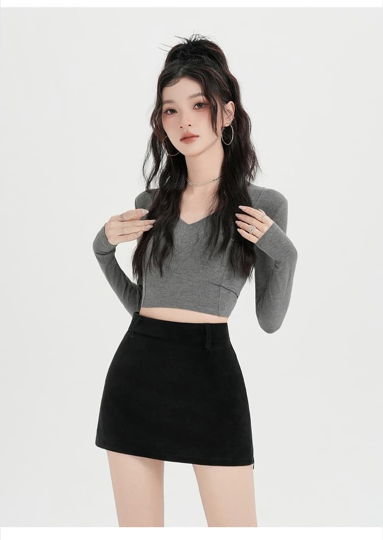 실사 새로운 아메리칸 레트로 커피 색상 가죽 짧은 치마바지 여성 작은 키 하이웨이스트 측면 트임 핫걸 타이트 스커트 반신 스커트 상세 이미지 35