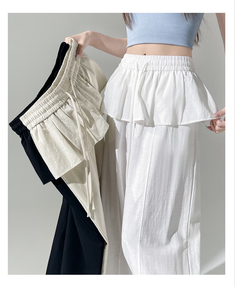 실사 디자인 센스 패치워크 랩스커트팬츠 캐주얼 바지 여성 2026 봄 여름 새로운 루즈핏 넓은 다리 페이크 레이어드 바닥 청소 바지 상세 이미지 21