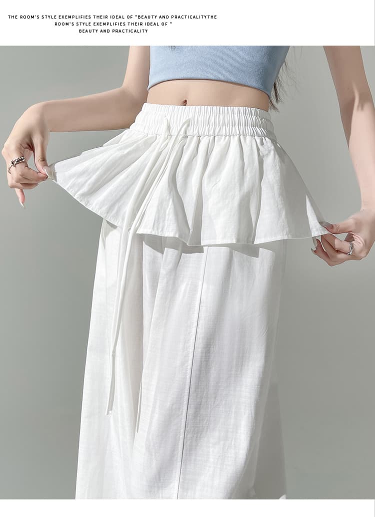 실사 디자인 센스 패치워크 랩스커트팬츠 캐주얼 바지 여성 2026 봄 여름 새로운 루즈핏 넓은 다리 페이크 레이어드 바닥 청소 바지 상세 이미지 28