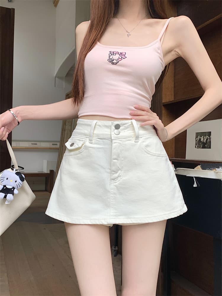 실사 아메리칸 핫걸 레트로 워싱 데님 스커트 여성 여름 노출 방지 신축성 타이트 스커트 한 마디 미니 스커트 치마바지 이미지 2