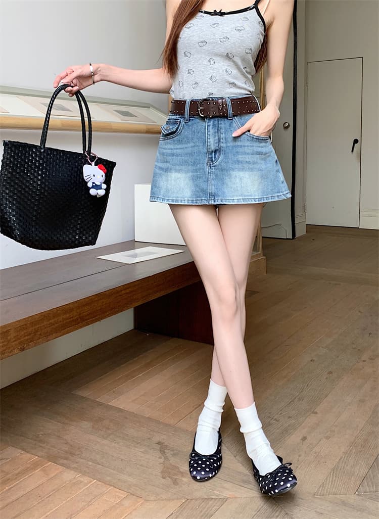 실사 아메리칸 핫걸 레트로 워싱 데님 스커트 여성 여름 노출 방지 신축성 타이트 스커트 한 마디 미니 스커트 치마바지 상세 이미지 6