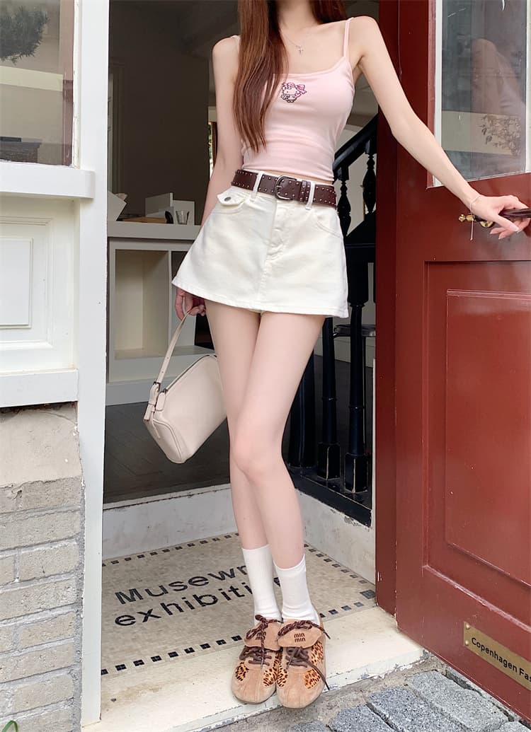실사 아메리칸 핫걸 레트로 워싱 데님 스커트 여성 여름 노출 방지 신축성 타이트 스커트 한 마디 미니 스커트 치마바지 상세 이미지 26