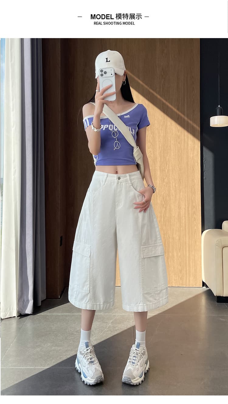실사 화이트 워크웨어 7 점 넓은 다리 청바지 여성 여름 새로운 루즈핏 슬림해 보이는 주머니 캐주얼 스트레이트 바지 상세 이미지 17