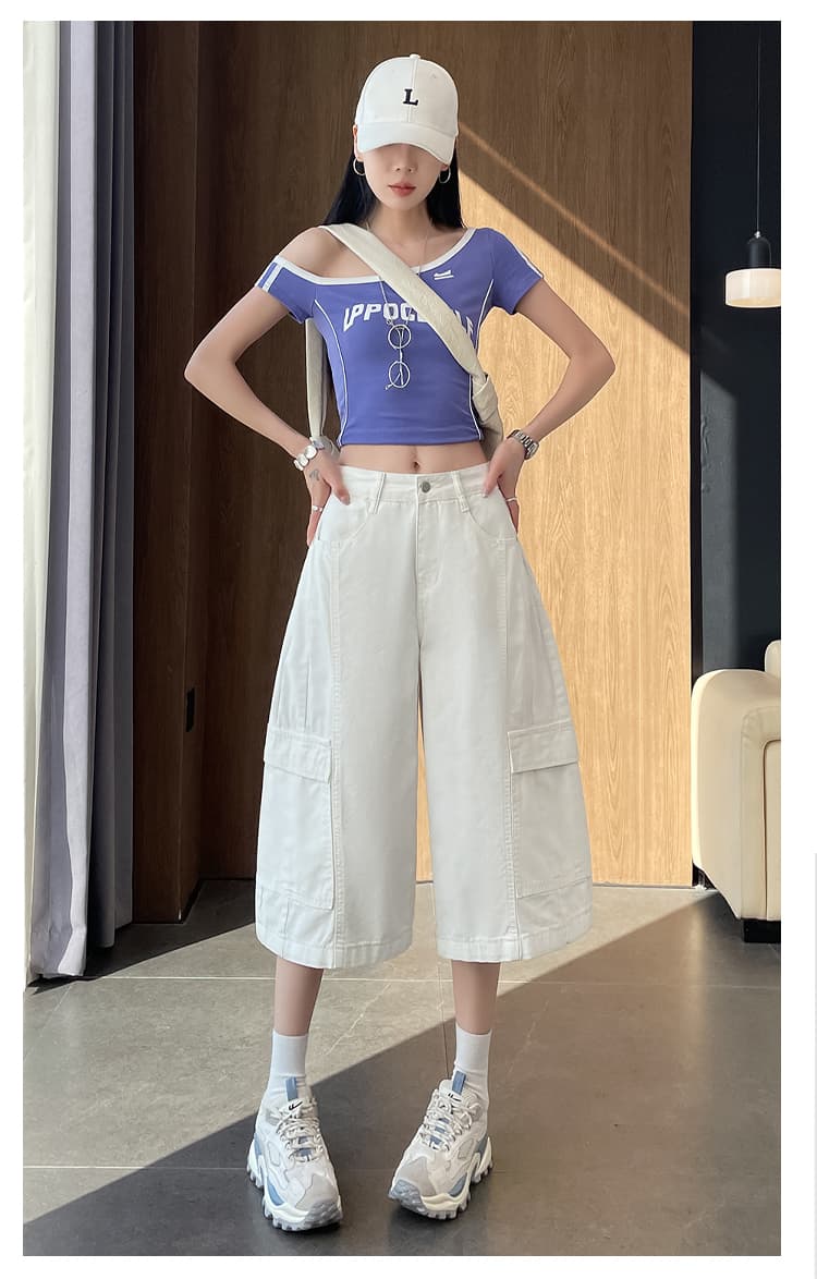 실사 화이트 워크웨어 7 점 넓은 다리 청바지 여성 여름 새로운 루즈핏 슬림해 보이는 주머니 캐주얼 스트레이트 바지 상세 이미지 24