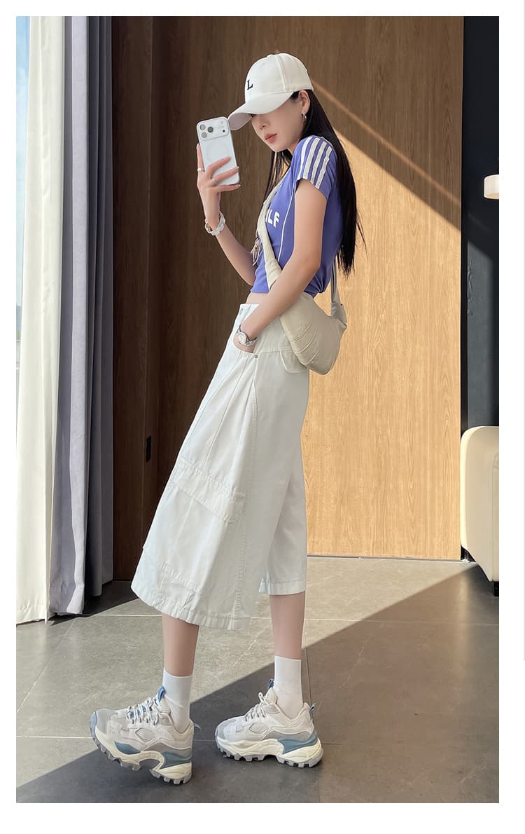 실사 화이트 워크웨어 7 점 넓은 다리 청바지 여성 여름 새로운 루즈핏 슬림해 보이는 주머니 캐주얼 스트레이트 바지 상세 이미지 26