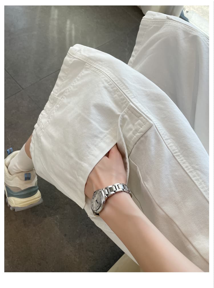 실사 화이트 워크웨어 7 점 넓은 다리 청바지 여성 여름 새로운 루즈핏 슬림해 보이는 주머니 캐주얼 스트레이트 바지 상세 이미지 29