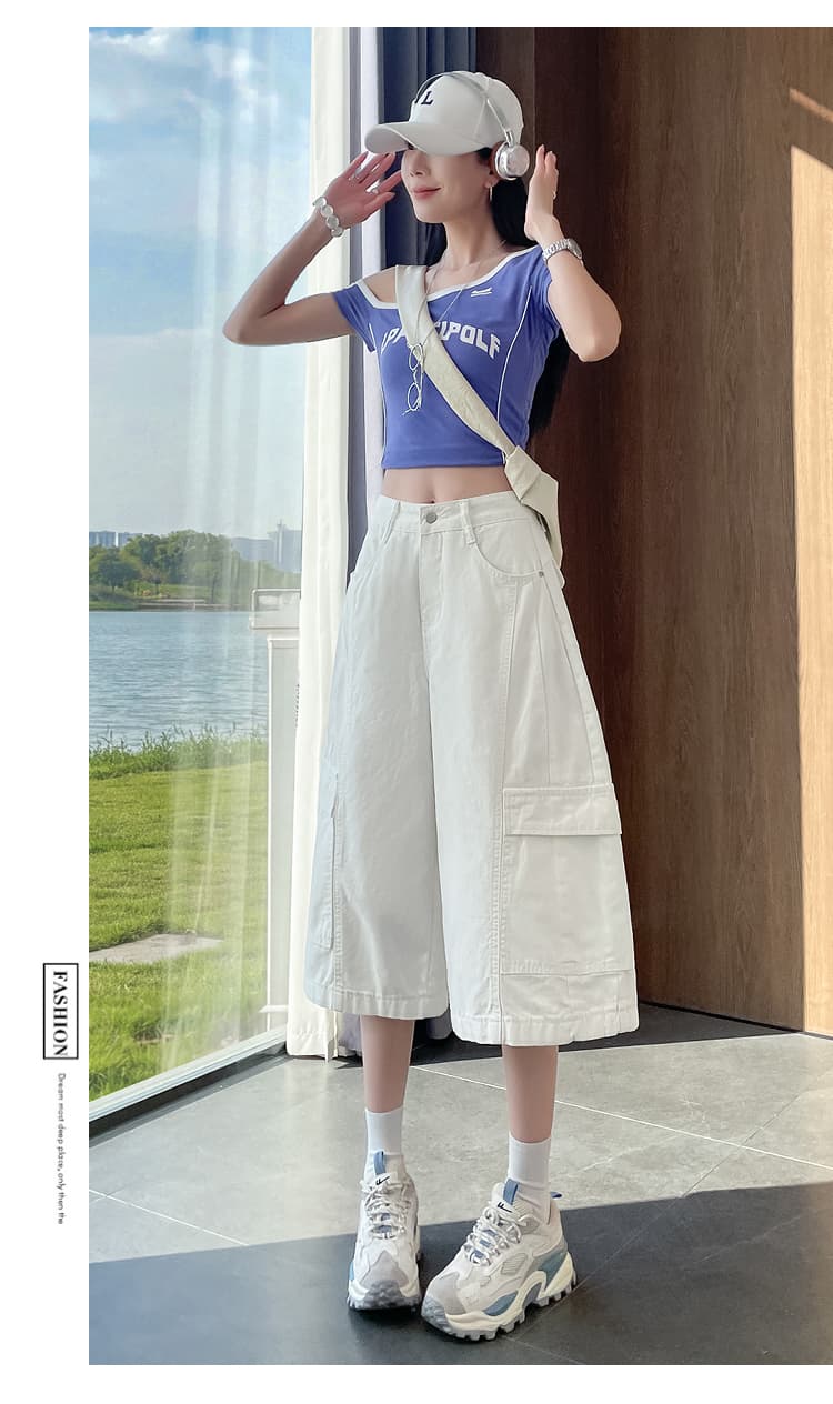 실사 화이트 워크웨어 7 점 넓은 다리 청바지 여성 여름 새로운 루즈핏 슬림해 보이는 주머니 캐주얼 스트레이트 바지 상세 이미지 30