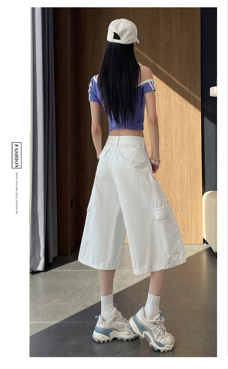 실사 화이트 워크웨어 7 점 넓은 다리 청바지 여성 여름 새로운 루즈핏 슬림해 보이는 주머니 캐주얼 스트레이트 바지 상세 이미지 32