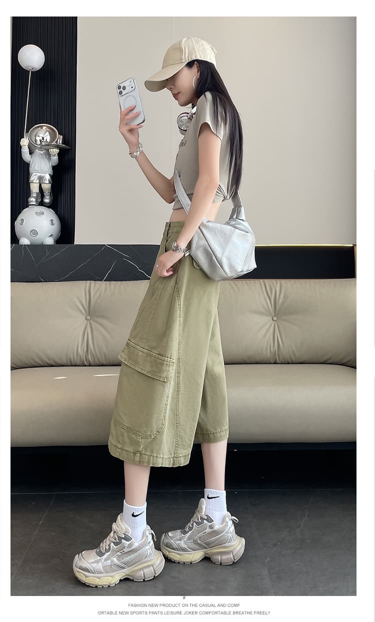 실사 화이트 워크웨어 7 점 넓은 다리 청바지 여성 여름 새로운 루즈핏 슬림해 보이는 주머니 캐주얼 스트레이트 바지 상세 이미지 38