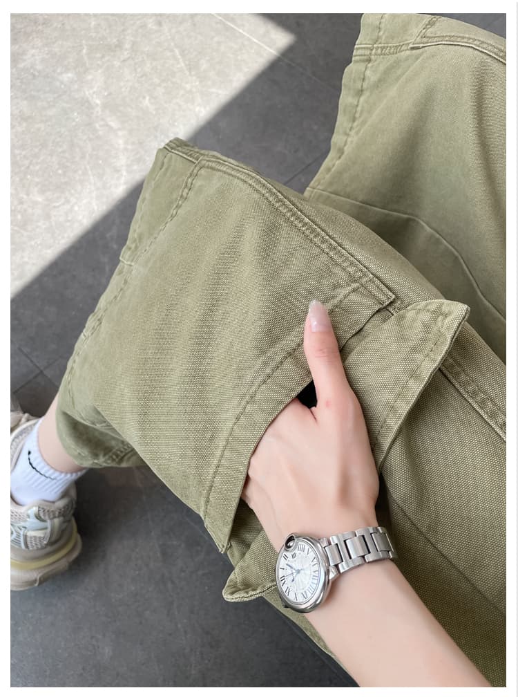 실사 화이트 워크웨어 7 점 넓은 다리 청바지 여성 여름 새로운 루즈핏 슬림해 보이는 주머니 캐주얼 스트레이트 바지 상세 이미지 49