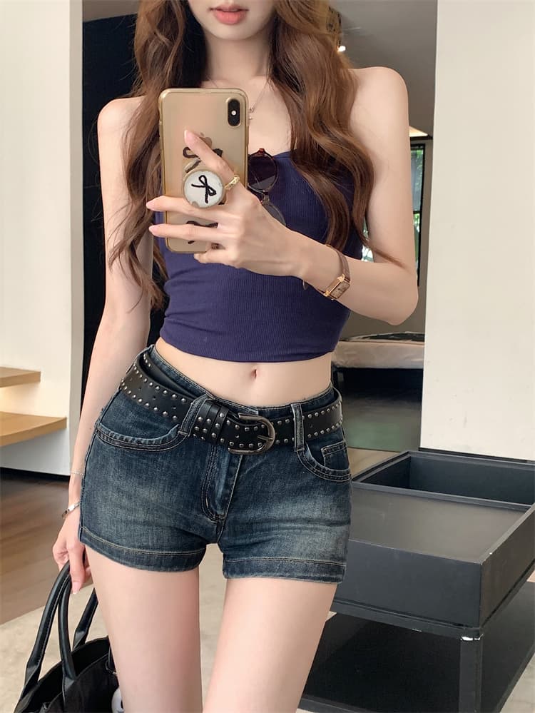실사 아메리칸 핫걸 로우 웨이스트 데님 반바지 여성 2026 여름 새로운 레트로 다용도 한 마디 타이트 스커트 뜨거운 바지 이미지 3