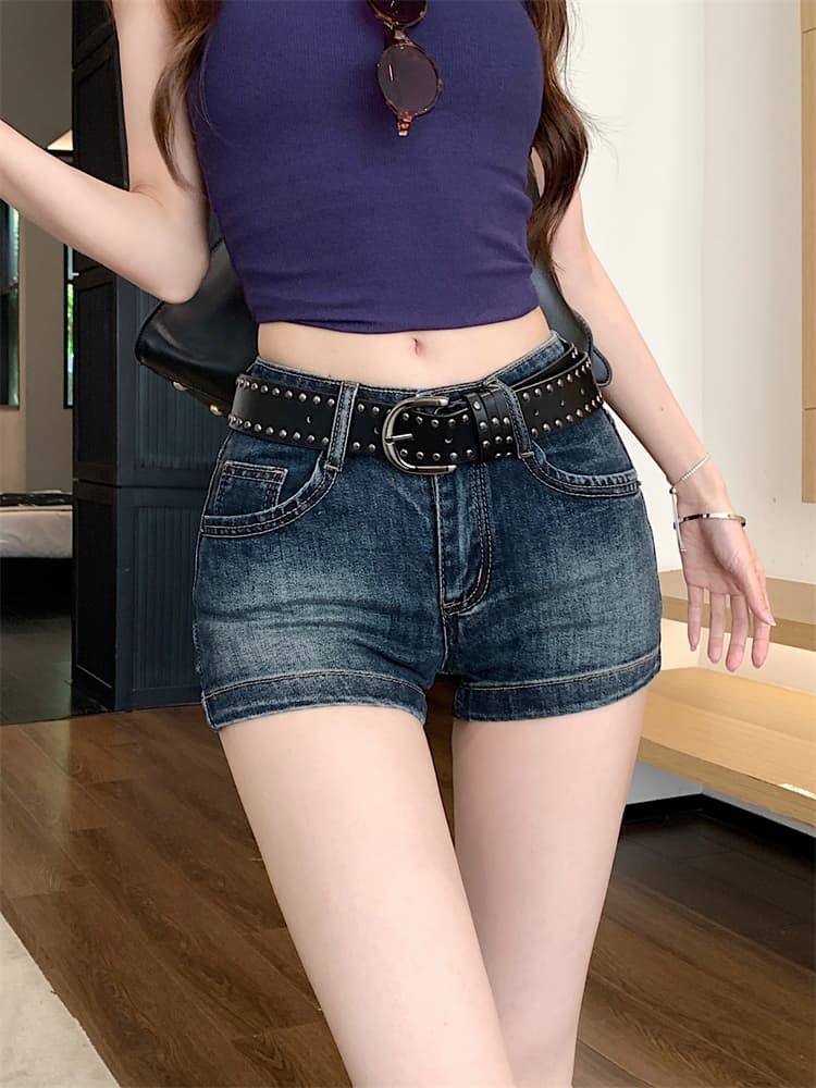 실사 아메리칸 핫걸 로우 웨이스트 데님 반바지 여성 2026 여름 새로운 레트로 다용도 한 마디 타이트 스커트 뜨거운 바지 상세 이미지 7
