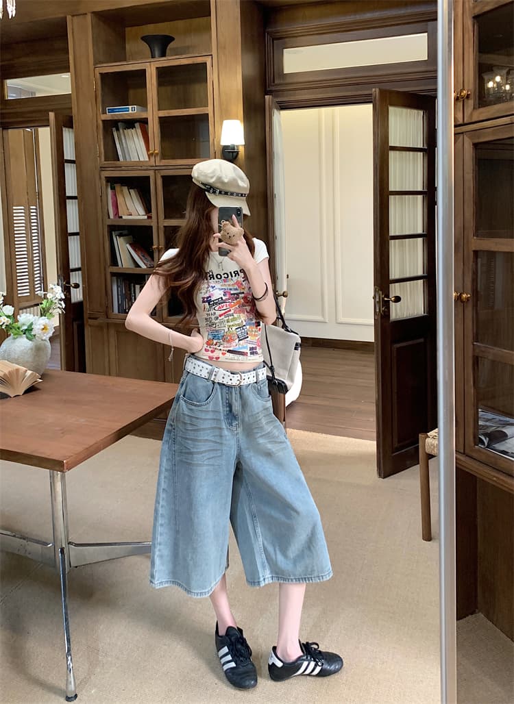 실사 아메리칸 레트로 플리츠 워싱 7 점 넓은 다리 청바지 여성 새로운 하이웨이스트 슬림해 보이는 다용도 스트레이트 바지 상세 이미지 17