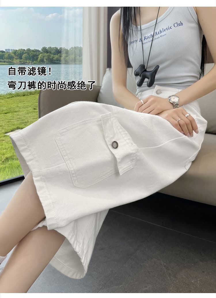 실사 아메리칸 레트로 기타 주머니 루즈핏 워크웨어 청바지 여성 여름 새로운 하이웨이스트 넓은 다리 스트레이트 7부 바지 상세 이미지 3