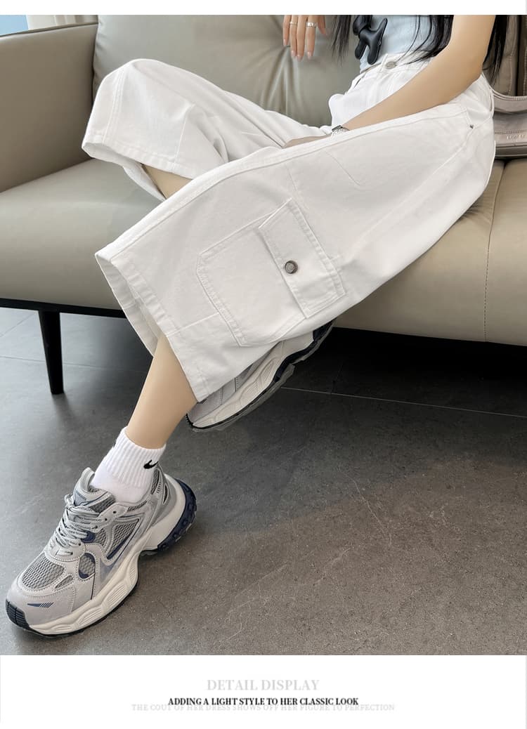 실사 아메리칸 레트로 기타 주머니 루즈핏 워크웨어 청바지 여성 여름 새로운 하이웨이스트 넓은 다리 스트레이트 7부 바지 상세 이미지 18