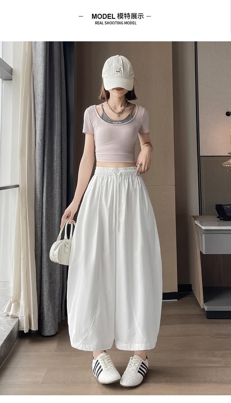 실사 화이트 허리밴드 레이스업 캐주얼 바지 여성 2026 봄 여름 새로운 하이웨이스트 루즈핏 다용도 와이드 레그 팬츠 상세 이미지 19