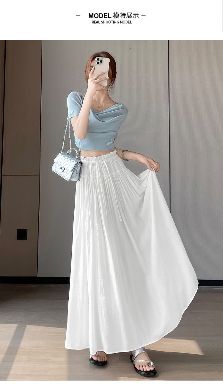 실사 2026 여름 새로운 펌프 로프 허리밴드 주름 한 마디 큰 진자 우산 치마 캐주얼 중 롱 스커트 여성 상세 이미지 17