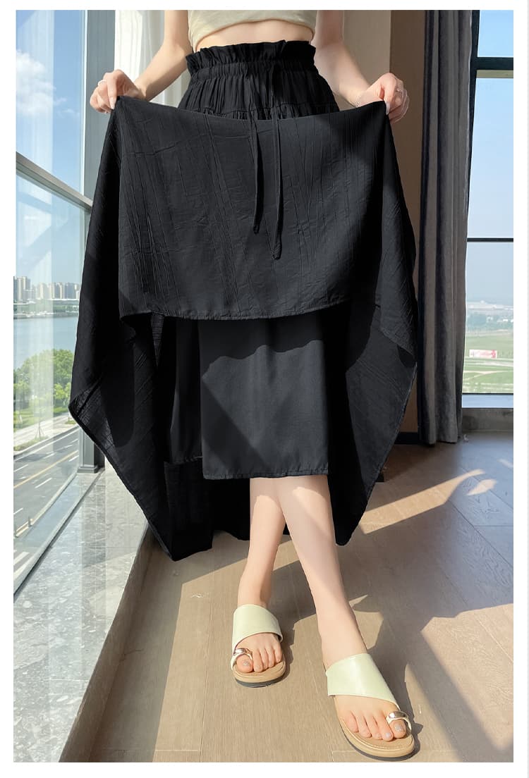 실사 2026 여름 새로운 펌프 로프 허리밴드 주름 한 마디 큰 진자 우산 치마 캐주얼 중 롱 스커트 여성 상세 이미지 54