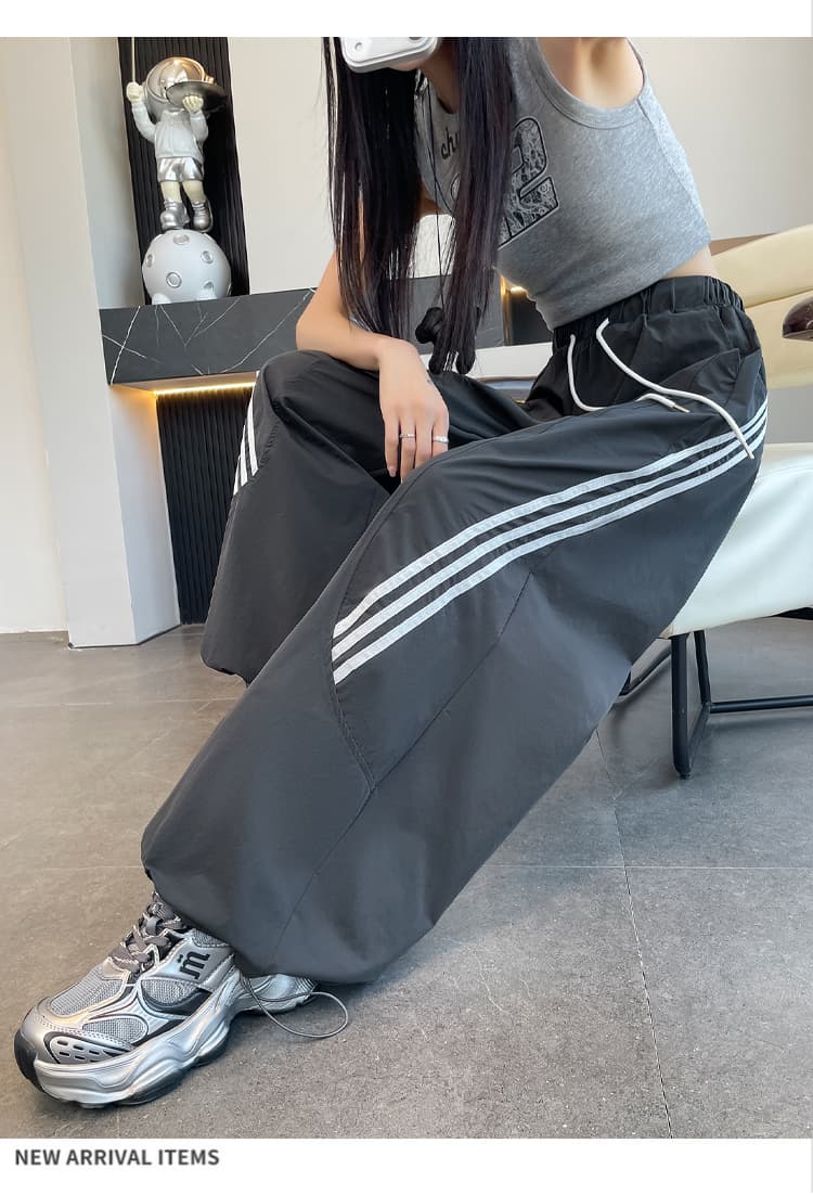 실사 속도 건조한 와이드 레깅스 바지 2026 여름 새로운 루즈핏 스트레이트 캐주얼 스트라이프 모통이 칼 워크웨어 운동 바지 상세 이미지 47