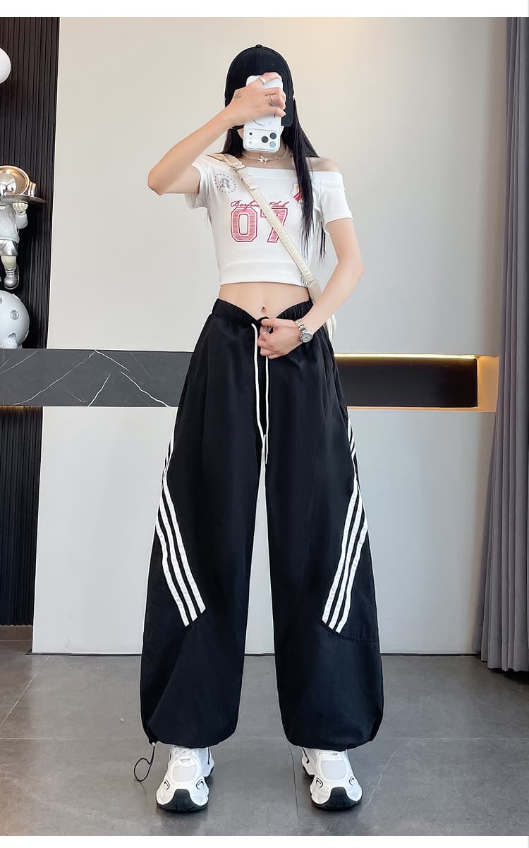 실사 속도 건조한 와이드 레깅스 바지 2026 여름 새로운 루즈핏 스트레이트 캐주얼 스트라이프 모통이 칼 워크웨어 운동 바지 상세 이미지 75