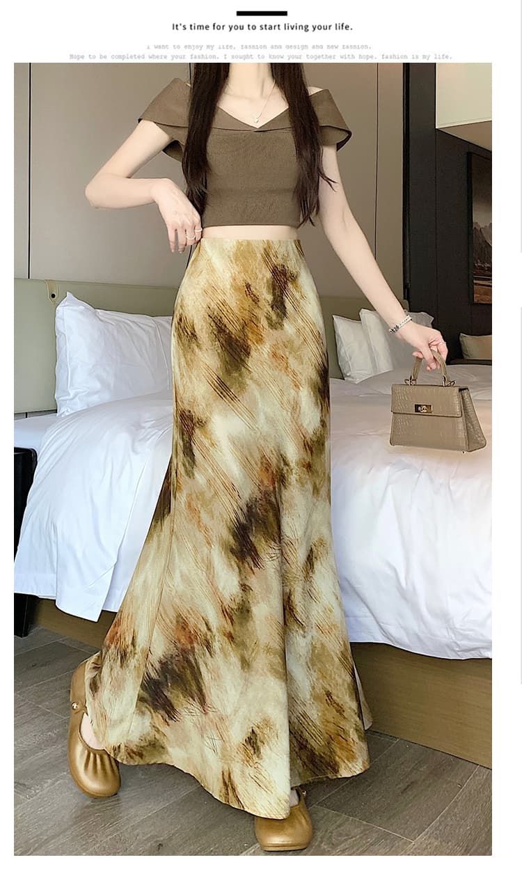 실사 레트로 홀치기 염색 여름 고급 센스 품격 다용도 한 마디 타이트 스커트 인어 꼬리 반신 롱 스커트 여성 상세 이미지 23