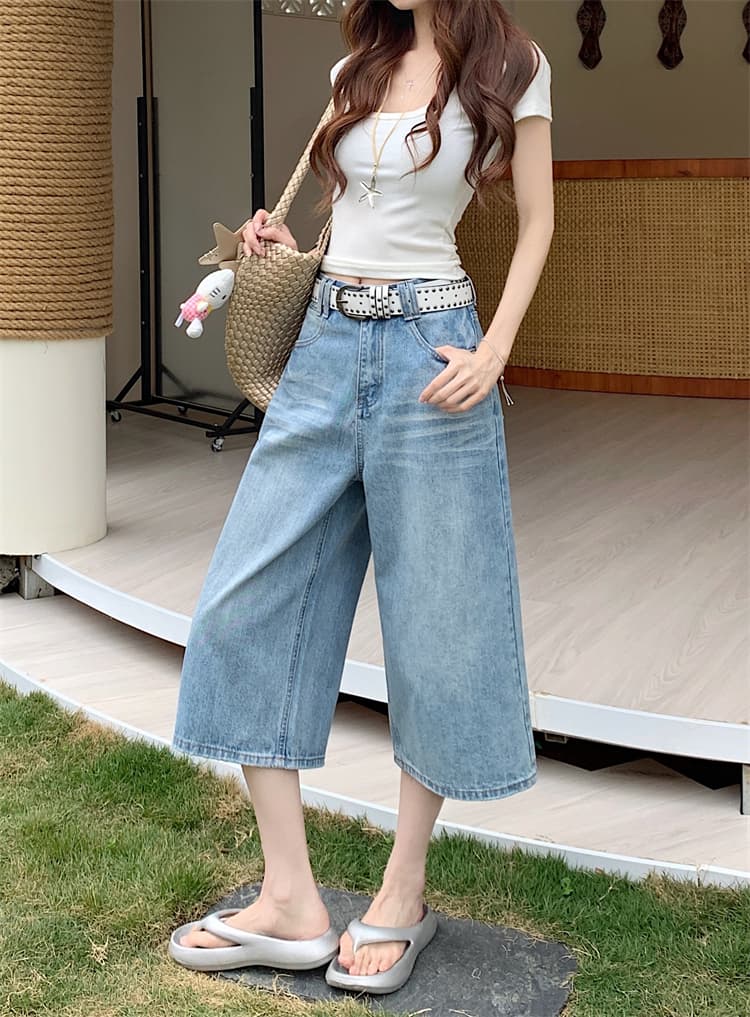 실사 아메리칸 워싱 넓은 다리 7 점 청바지 여성 여름 새로운 하이웨이스트 루즈핏 슬림해 보이는 스트레이트 바지 상세 이미지 11