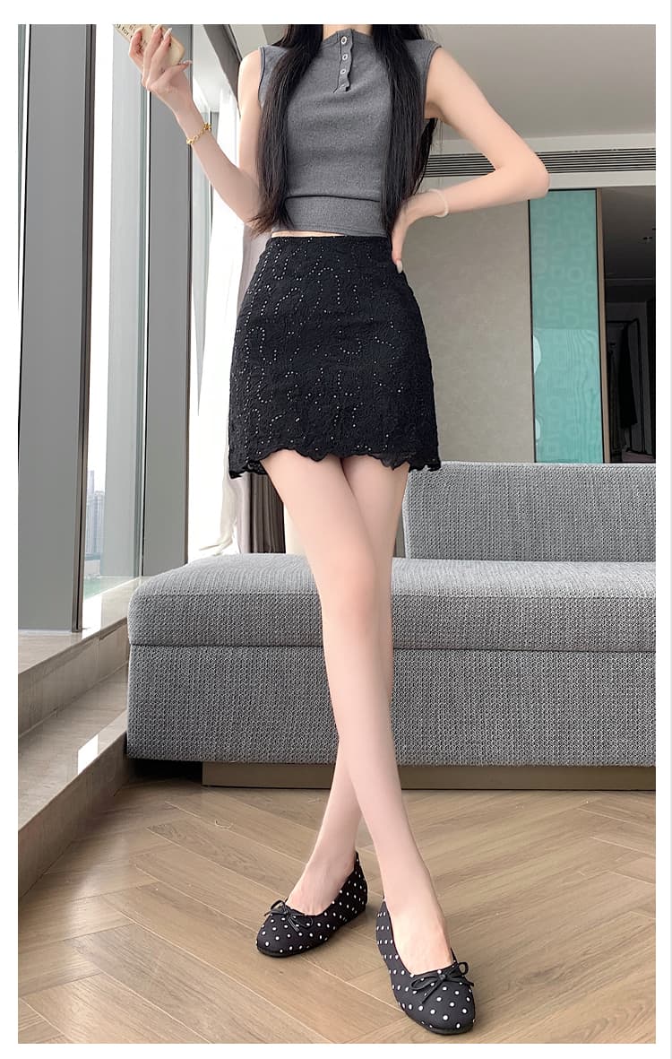 실사 프랑스식 스팽글 레이스 반신 여성 여름 2026 핫걸 고급 센스 몸매 가꾸기 하이웨이스트 슬림해 보이는 타이트 스커트 미니 스커트 상세 이미지 48