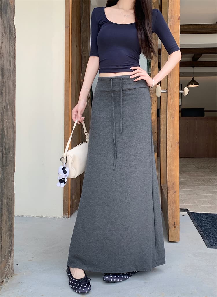 실사 한국 스타일 펌프 로프 트임 반신 스커트 여성 도루 가을 센스 A라인 스커트 여성 여름 하이웨이스트 다용도 스트레이트 치마 롱 스커트 상세 이미지 11
