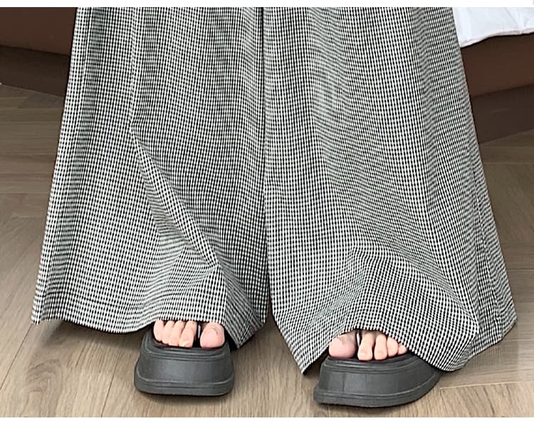 실사 한국 스타일 체크무늬 기타 Pleat 캐주얼 바지 여성 2026 여름 새로운 작은 체크무늬 루즈핏 스트레이트 넓은 다리 길이 바지 상세 이미지 31