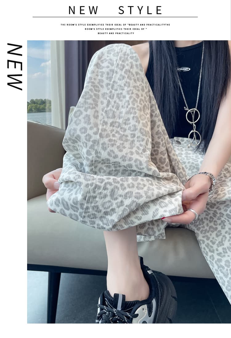 실사 레트로 레오파드 무늬 모통이 칼 넓은 다리 캐주얼 바지 여성 2026 새로운 하이웨이스트 루즈핏 슬림해 보이는 스트레이트 바닥 청소 긴 바지 상세 이미지 20