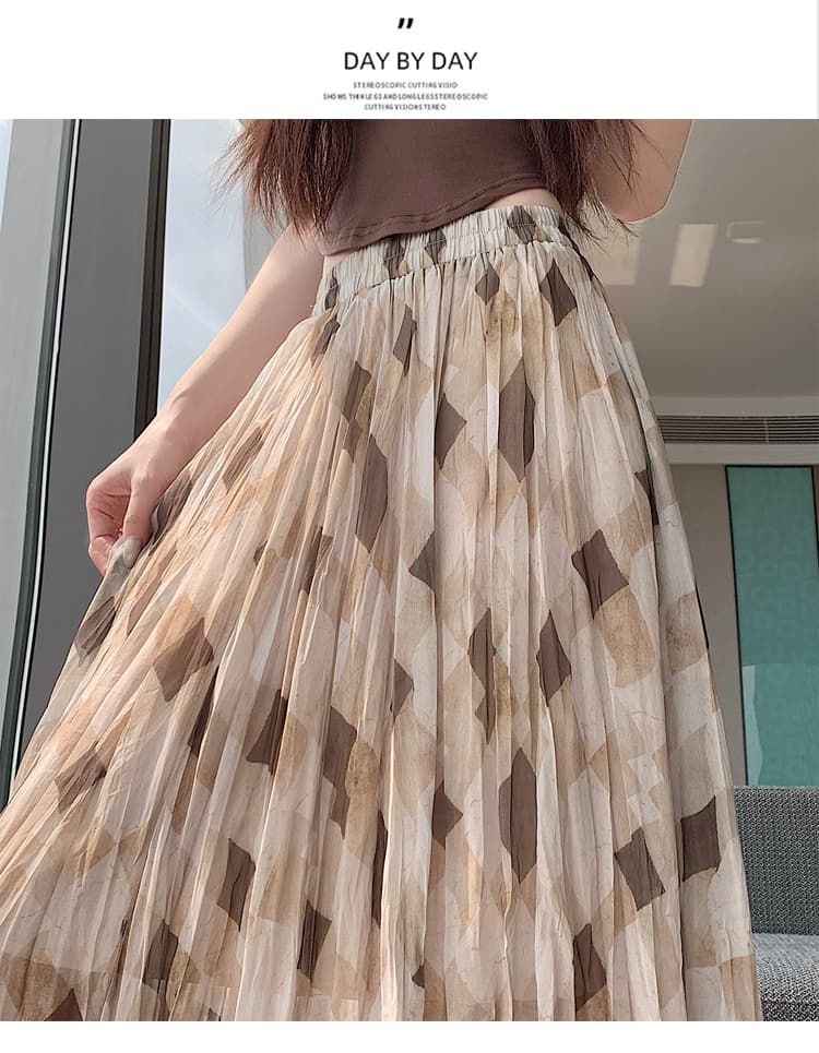 실사 복잡한 고대 돈 바람 기하학 체크무늬 반신 스커트 여성 여름 새로운 큰 진자 한 마디 도루 센스 우아한 롱 스커트 상세 이미지 17