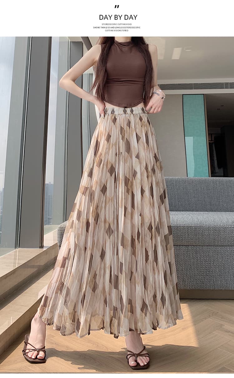 실사 복잡한 고대 돈 바람 기하학 체크무늬 반신 스커트 여성 여름 새로운 큰 진자 한 마디 도루 센스 우아한 롱 스커트 상세 이미지 21