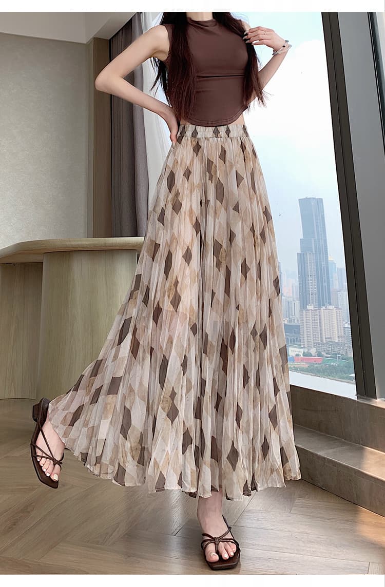 실사 복잡한 고대 돈 바람 기하학 체크무늬 반신 스커트 여성 여름 새로운 큰 진자 한 마디 도루 센스 우아한 롱 스커트 상세 이미지 25