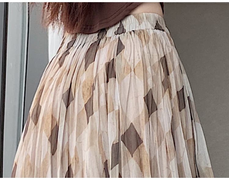 실사 복잡한 고대 돈 바람 기하학 체크무늬 반신 스커트 여성 여름 새로운 큰 진자 한 마디 도루 센스 우아한 롱 스커트 상세 이미지 28