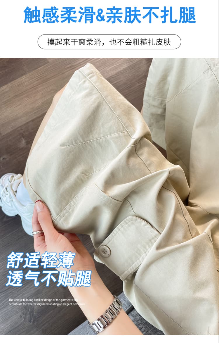 실사 카키 색 워크웨어 캐주얼 바지 여성 2026 여름 새로운 루즈핏 스트레이트 주머니 넓은 다리 7부 바지 상세 이미지 12