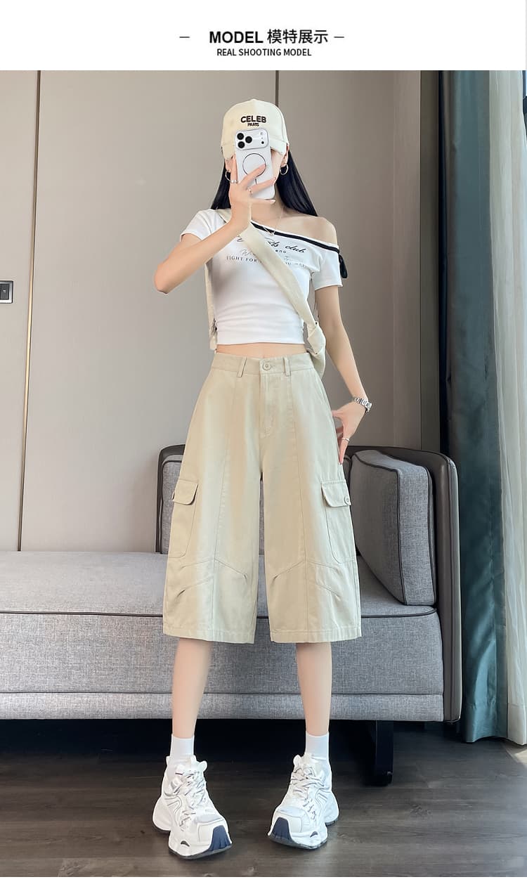 실사 카키 색 워크웨어 캐주얼 바지 여성 2026 여름 새로운 루즈핏 스트레이트 주머니 넓은 다리 7부 바지 상세 이미지 19