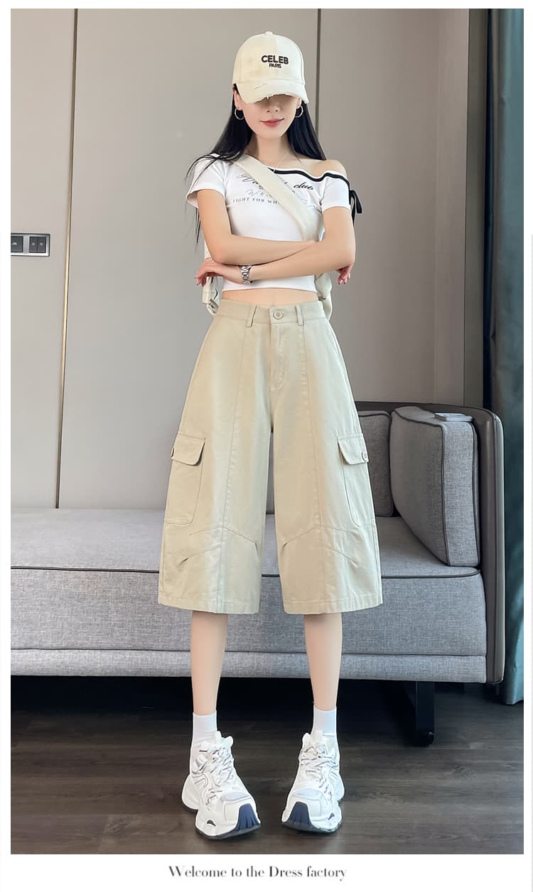 실사 카키 색 워크웨어 캐주얼 바지 여성 2026 여름 새로운 루즈핏 스트레이트 주머니 넓은 다리 7부 바지 상세 이미지 22