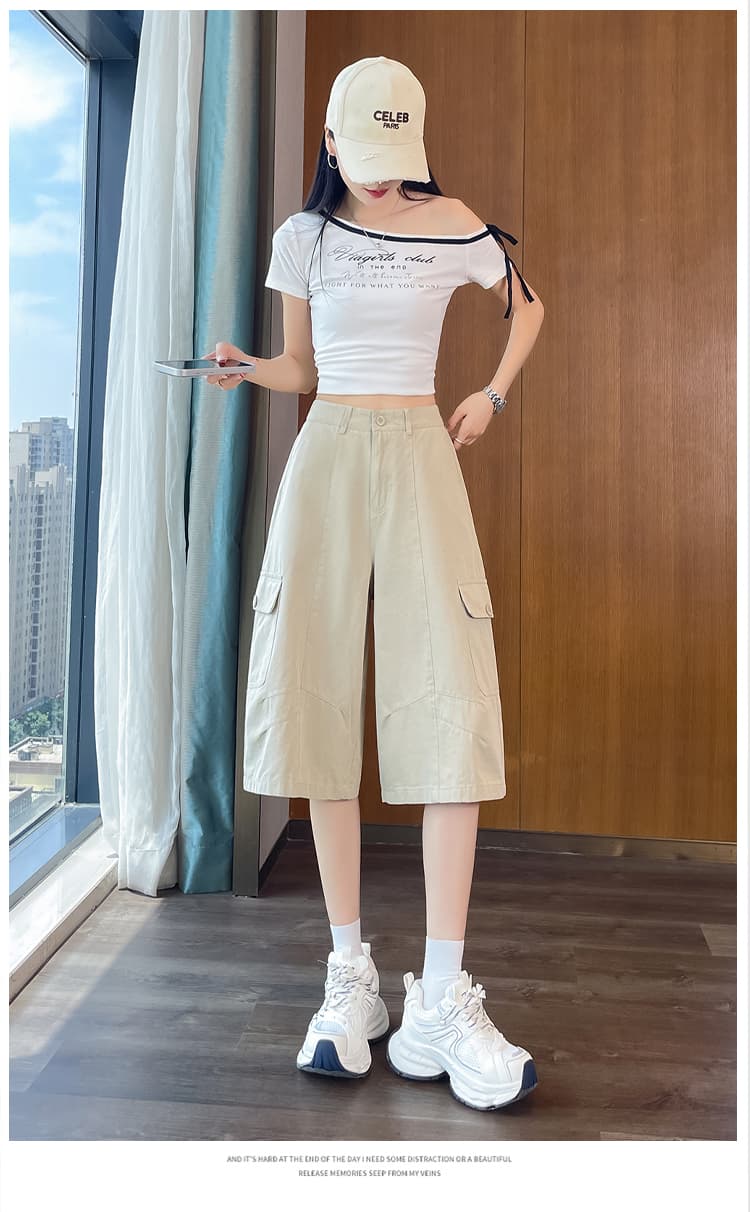 실사 카키 색 워크웨어 캐주얼 바지 여성 2026 여름 새로운 루즈핏 스트레이트 주머니 넓은 다리 7부 바지 상세 이미지 23