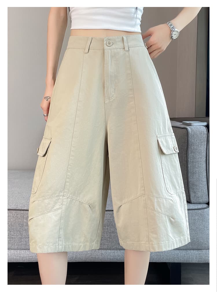 실사 카키 색 워크웨어 캐주얼 바지 여성 2026 여름 새로운 루즈핏 스트레이트 주머니 넓은 다리 7부 바지 상세 이미지 27