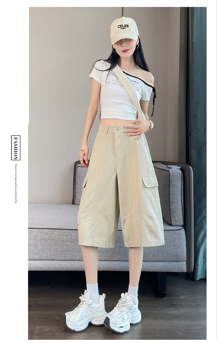 실사 카키 색 워크웨어 캐주얼 바지 여성 2026 여름 새로운 루즈핏 스트레이트 주머니 넓은 다리 7부 바지 상세 이미지 29