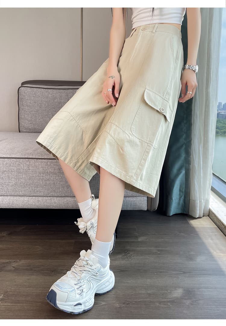 실사 카키 색 워크웨어 캐주얼 바지 여성 2026 여름 새로운 루즈핏 스트레이트 주머니 넓은 다리 7부 바지 상세 이미지 32