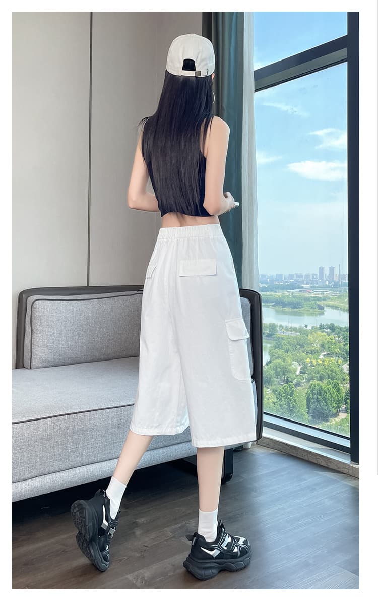 실사 카키 색 워크웨어 캐주얼 바지 여성 2026 여름 새로운 루즈핏 스트레이트 주머니 넓은 다리 7부 바지 상세 이미지 50