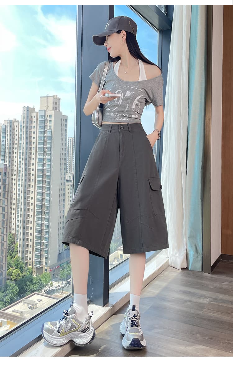 실사 카키 색 워크웨어 캐주얼 바지 여성 2026 여름 새로운 루즈핏 스트레이트 주머니 넓은 다리 7부 바지 상세 이미지 58