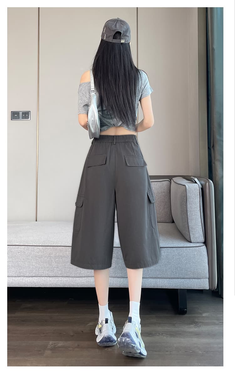 실사 카키 색 워크웨어 캐주얼 바지 여성 2026 여름 새로운 루즈핏 스트레이트 주머니 넓은 다리 7부 바지 상세 이미지 67