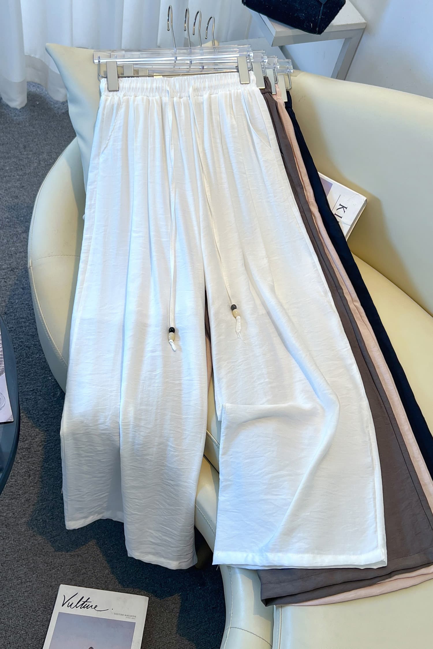 실사 한국 스타일 면 린넨 느긋한 바람 허리밴드 루즈핏 넓은 다리 캐주얼 바지 여성 새로운 스트레이트 다용도 치마바지 여성 이미지 7