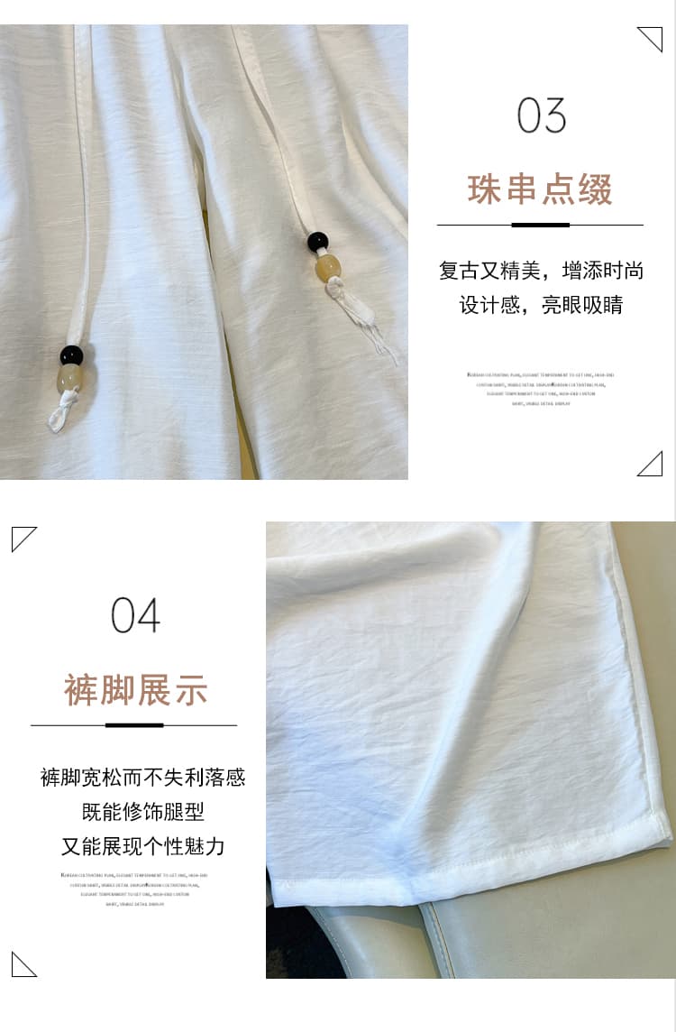 실사 한국 스타일 면 린넨 느긋한 바람 허리밴드 루즈핏 넓은 다리 캐주얼 바지 여성 새로운 스트레이트 다용도 치마바지 여성 상세 이미지 7