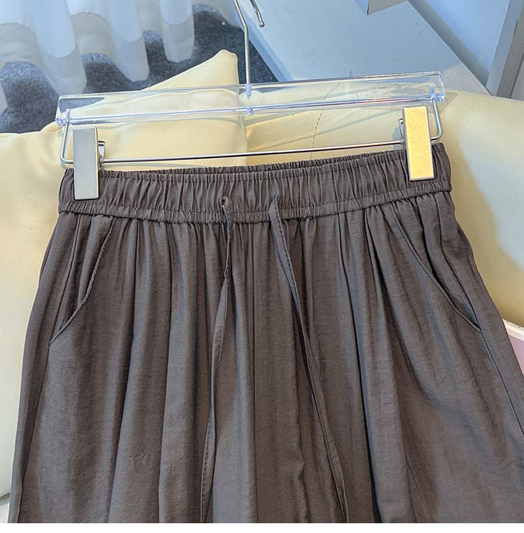 실사 한국 스타일 면 린넨 느긋한 바람 허리밴드 루즈핏 넓은 다리 캐주얼 바지 여성 새로운 스트레이트 다용도 치마바지 여성 상세 이미지 32