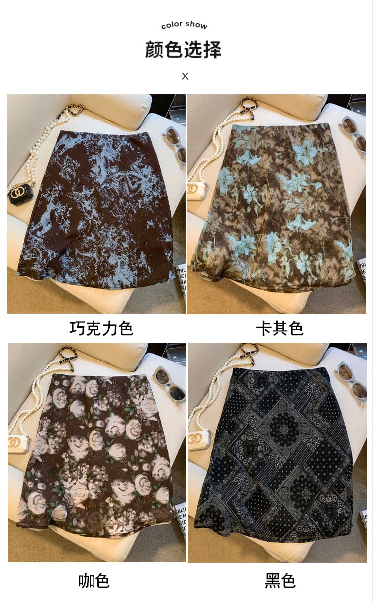 실사 레트로 분위기 센스 명중 색 후광 염색 꽃무늬 반신 스커트 여성 여름 새로운 하이웨이스트 몸매 가꾸기 한 마디 미니 스커트 여성 상세 이미지 11