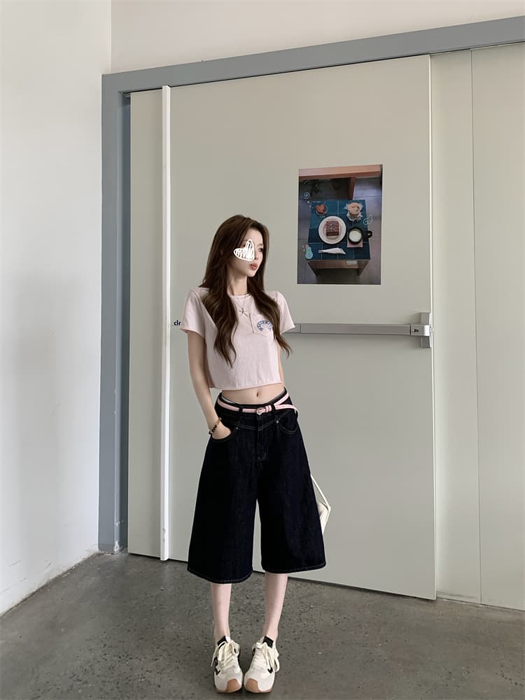 실사 아메리칸 레트로 하이웨이스트 스트레이트 도루 센스 청바지 작은 키 루즈핏 다용도 넓은 다리 7부 바지 상세 이미지 8
